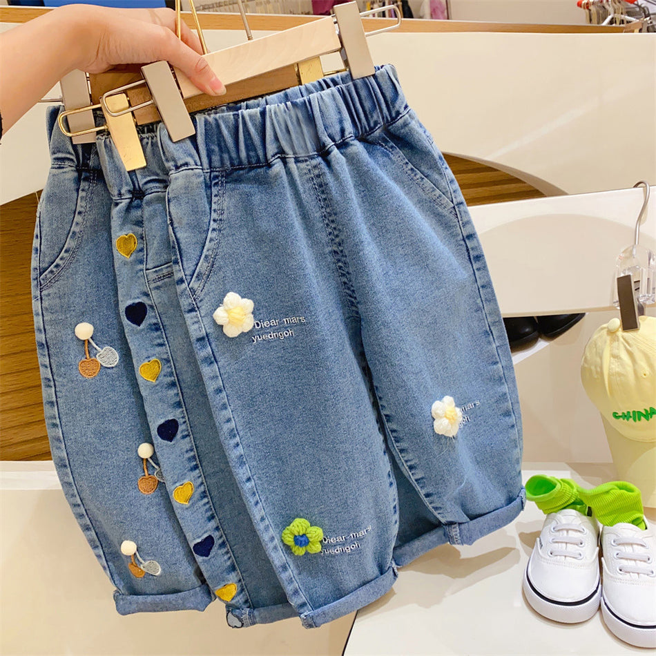 Girls Korean-Style Stretch Wide-Leg Jeans