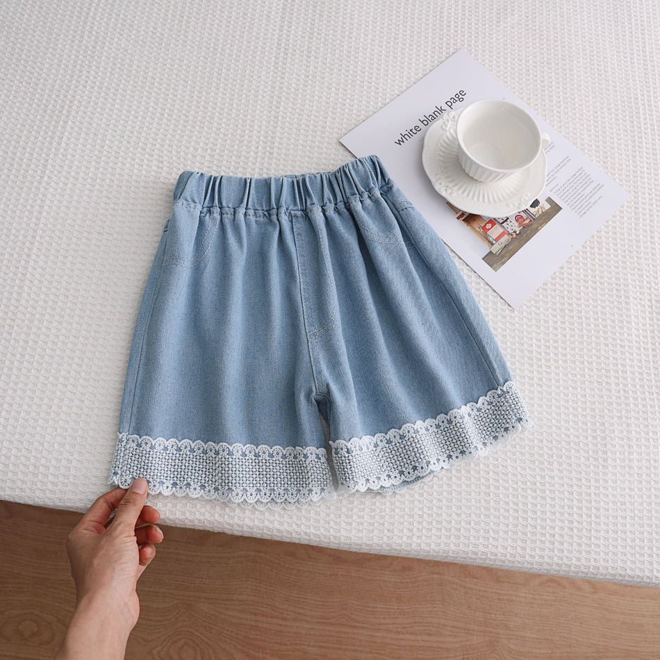 Girls High-Waisted Denim Shorts – Loose Fit Summer Shorts