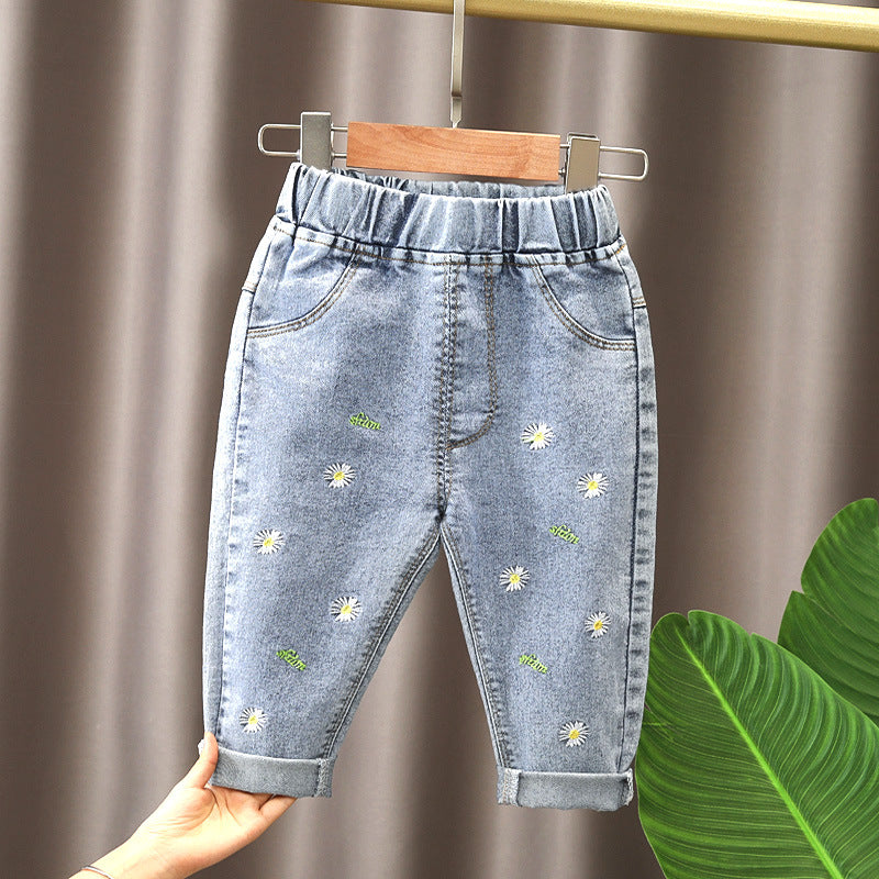 Girls Korean-Style Straight-Leg Jeans – Casual Spring & Autumn Denim Pants