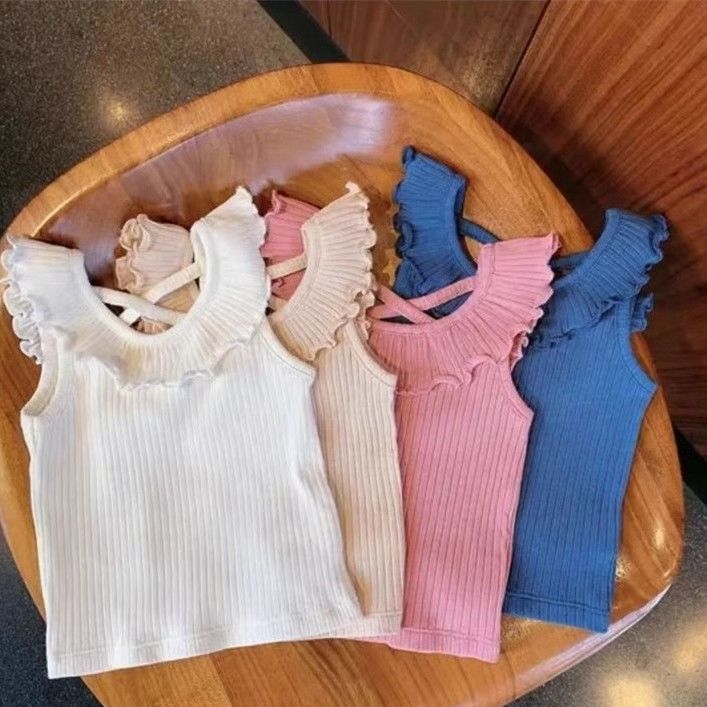 Girls Ruffle Trim Tank Top – Fashionable Summer Sleeveless Shirt