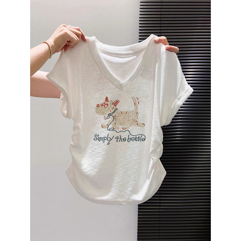 Women's V-Neck Flutter Sleeve Slim Fit T-Shirt