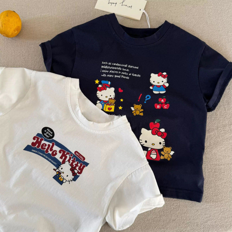 Girls Cotton Cartoon Short-Sleeve T-Shirt – Cute Summer Casual Top