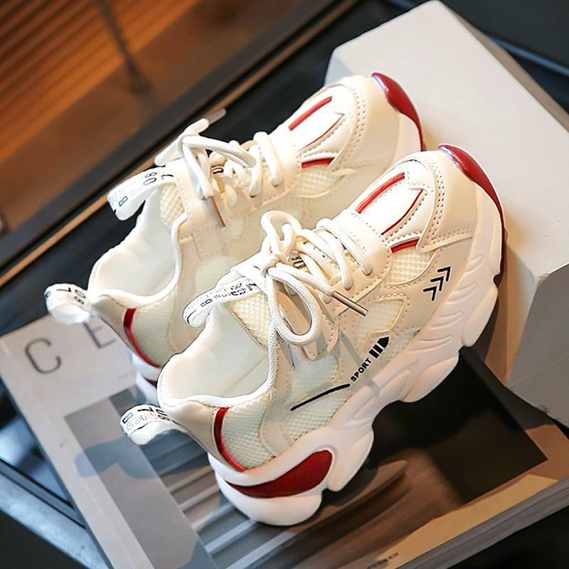 Girls Chunky Running Sneakers – Soft Sole White Sports Shoes
