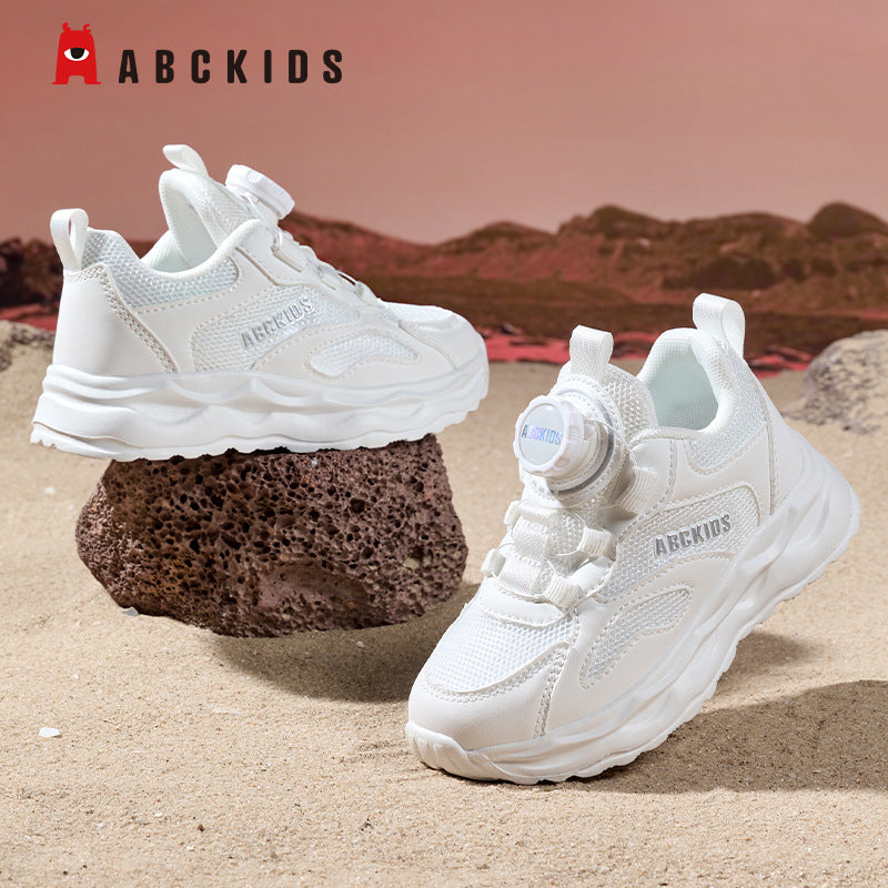 Kids' White Sneakers – Lightweight Rotating Dial Casual Shoes for Boys & Girls