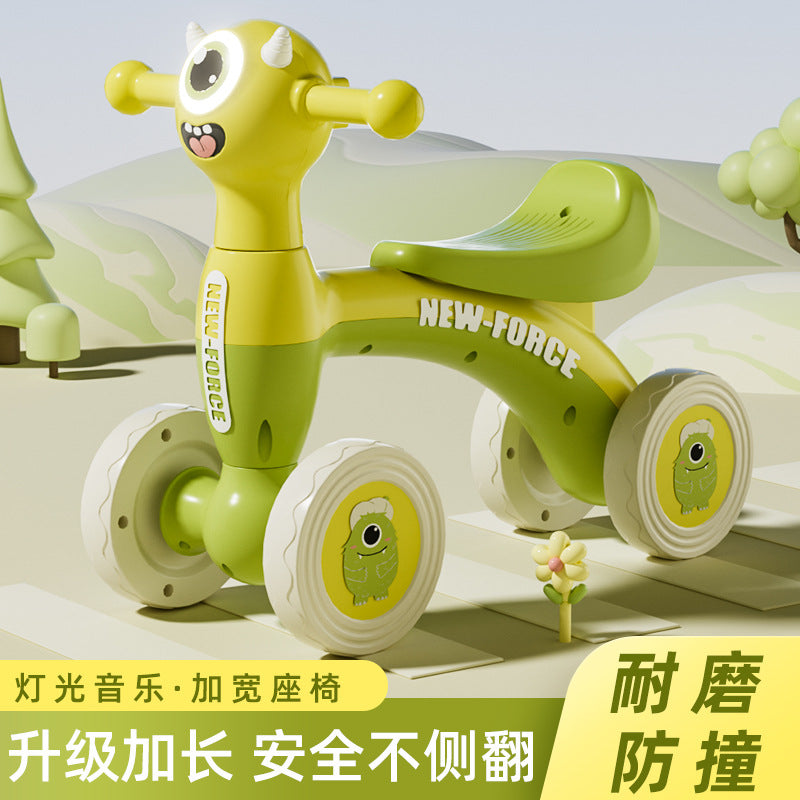 Children's Four-Wheel Pedal-Less Balance Bike & Toddler Sliding Walker (Pedal-Less Ride-On Car with Light & Music Options for Ages 3-6)