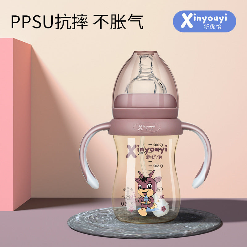 Wide-Neck Premium PPSU Baby Feeding Bottle with Handles (Anti-Colic Infant Nursing Bottle & Water Cup in 200ml & 320ml)