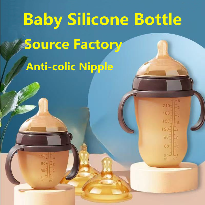 Wide-Neck Liquid Silicone Baby Feeding Bottle with Handles & Gravity Straw (Soft Anti-Colic Squeeze Bottle in 150ml, 170ml, & 250ml)