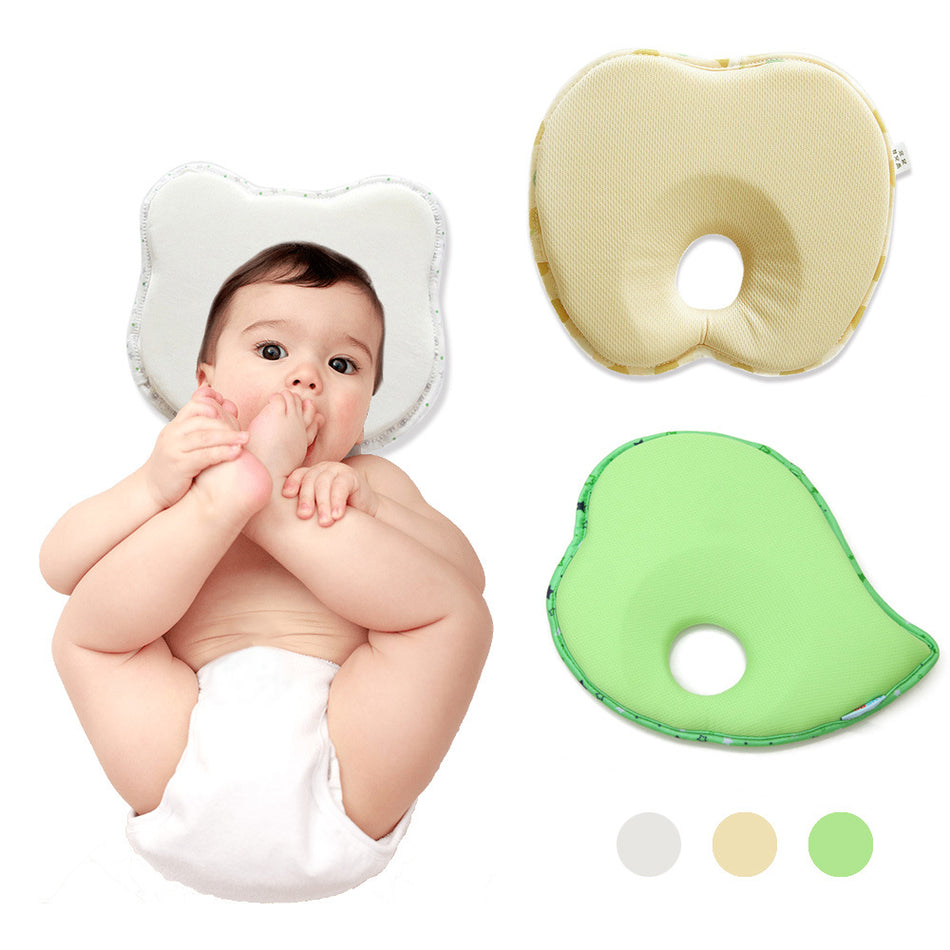 Round Sponge Baby Head Shaping Pillow (Anti-Flat Head Breathable Infant Positioning Cushion in Green Leaves)