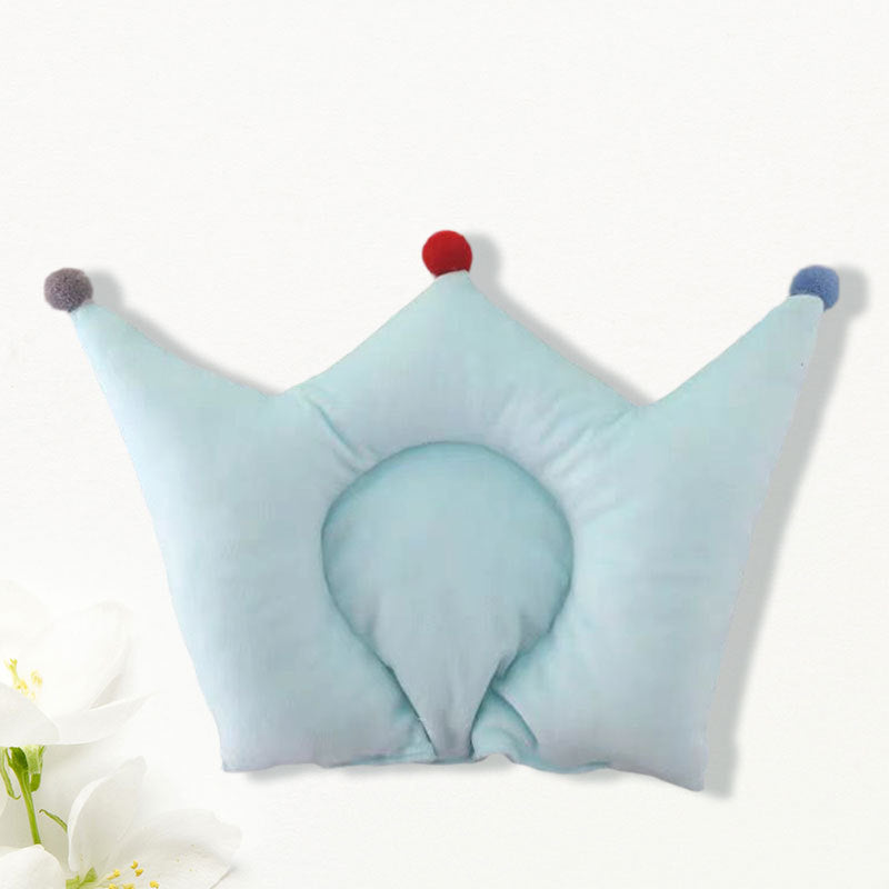 24x23cm Crown-Shaped Baby Head Shaping Pillow (Anti-Flat Head Polyester Cushion for Newborns & Infants in Yellow, Blue, & Pink)