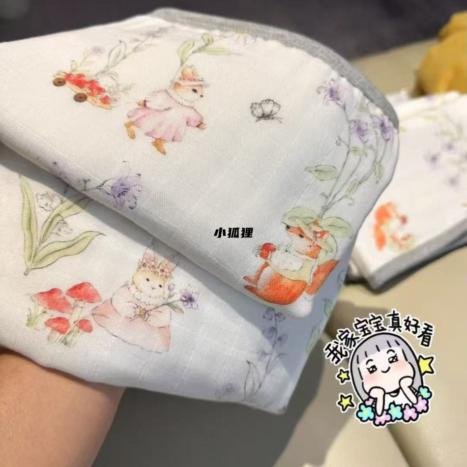 8-Layer Class A Organic Bamboo Cotton Ultra-Thin Baby Flat Cloud Pillow Mat (30x50cm Breathable Muslin Gauze Newborn Pillow Pad & Burp Cloth in Cartoon Prints)