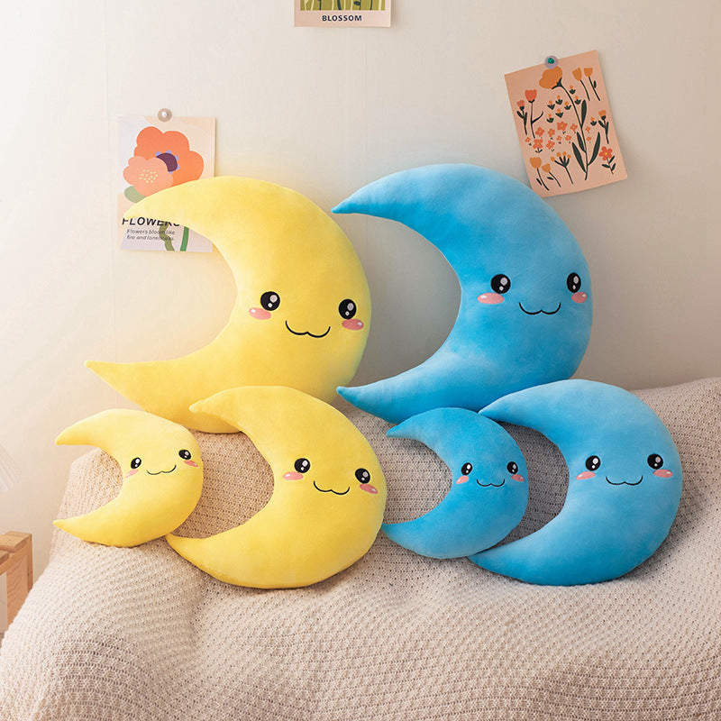 Soft Crescent Moon Plush Throw Pillow & Comfort Cushion (Durable Short Plush Toy Pillow in 25cm, 35cm, & 45cm Sizes in Yellow & Blue)