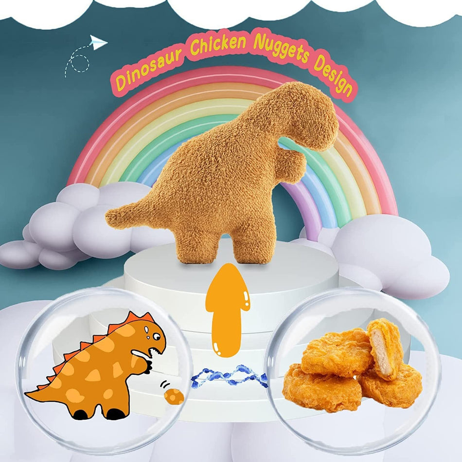 47cm Dino Chicken Nugget Plush Pillow (Soft Fluorescent-Free Dinosaur Nugget Throw Cushion in T-Rex, Stegosaurus, Triceratops, & Pterodactyl)