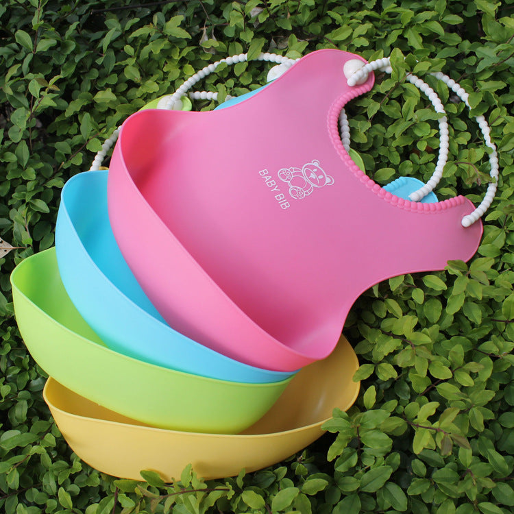 3D Waterproof Imitation Silicone Baby Bib with Catch Pocket (Soft Lightweight Eating Bib & Saliva Towel for Infants in Yellow, Green, Light Blue & Pink)
