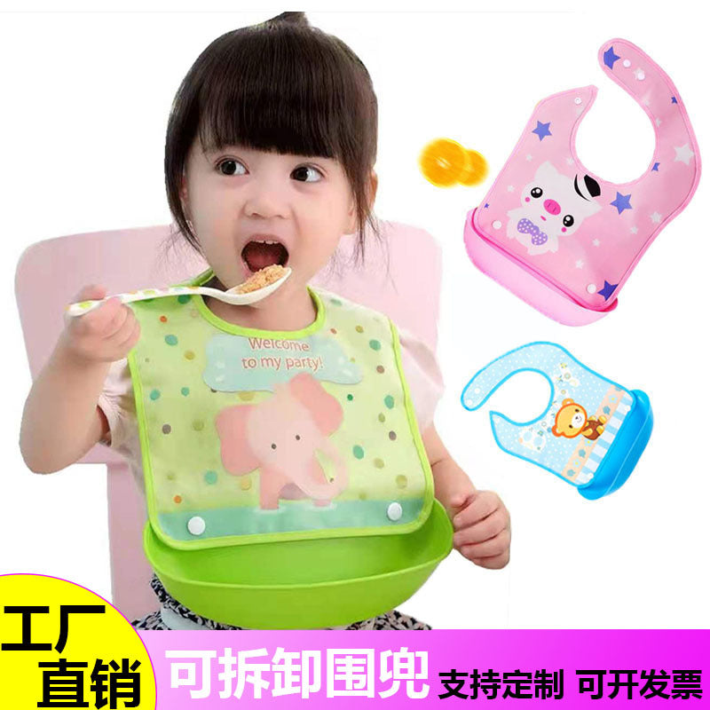 Baby detachable bib EVA waterproof wash-free baby saliva towel imitation silicone stereo bib food and Rice pocket wholesale