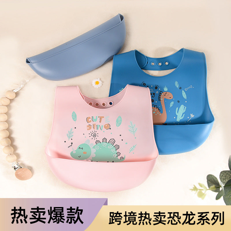 3D Food-Grade Silicone Baby Bib with Food Catcher Pocket (Ultra-Soft Waterproof Anti-Fouling Eating Bib for Infants & Toddlers in Cute Prints & Solid Colors)
