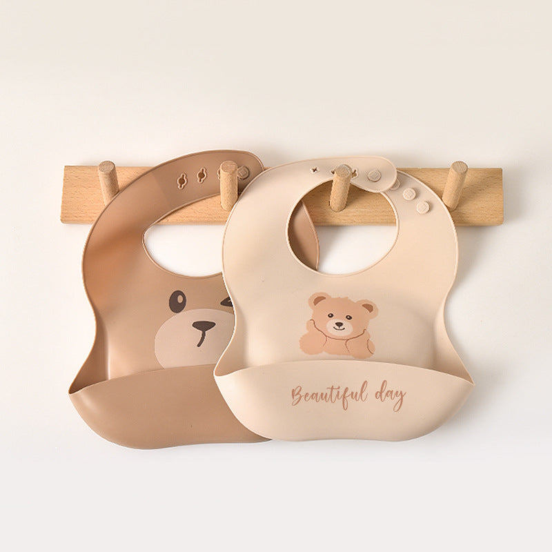 3D Food-Grade Silicone Baby Bear Bib with Food Catcher Pocket