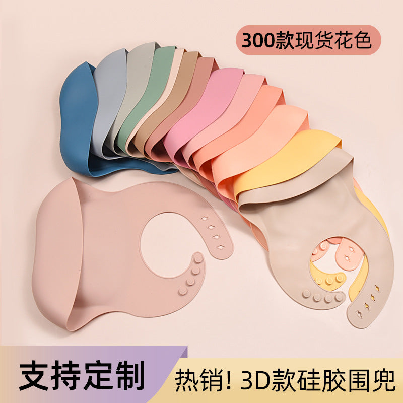 3D Solid Color Food-Grade Silicone Baby Bib with Food Catcher Pocket