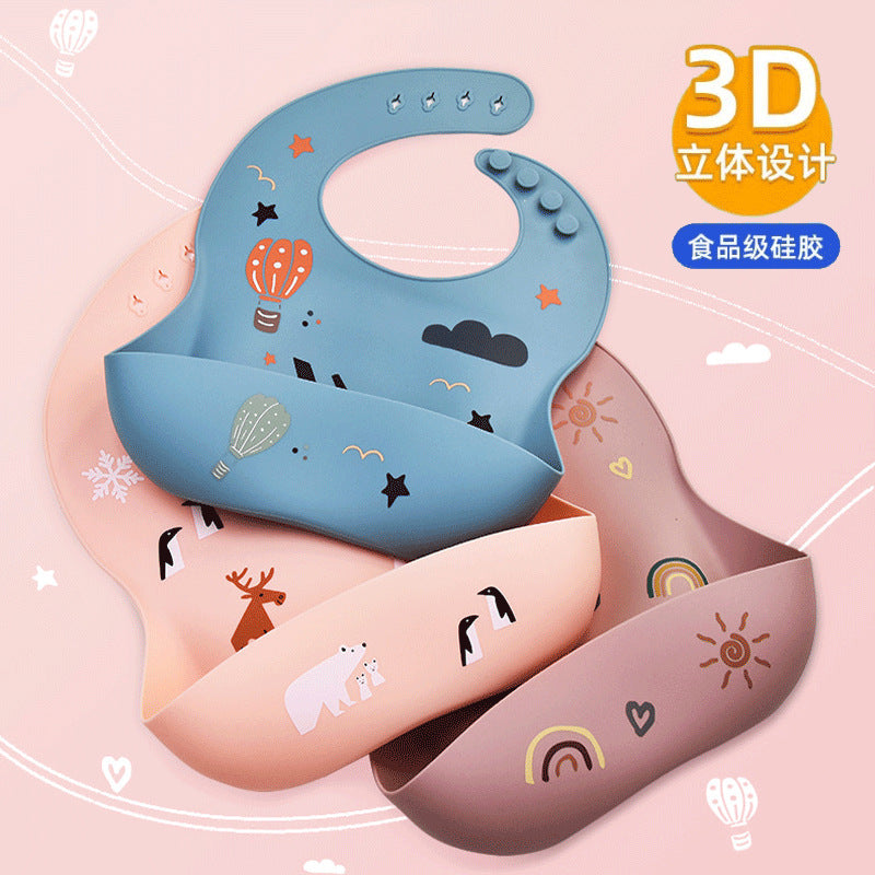 3D Food-Grade Silicone Baby Bib with Large Food Catcher Pocket