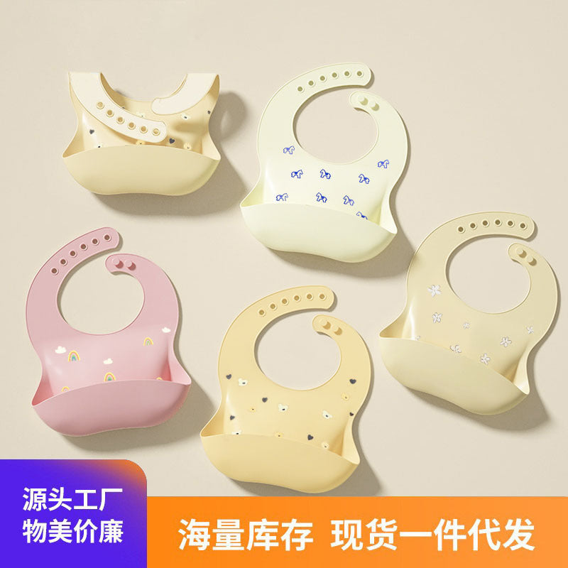 3D Full-Page Printed Food-Grade Silicone Baby Bib with Food Catcher Pocket
