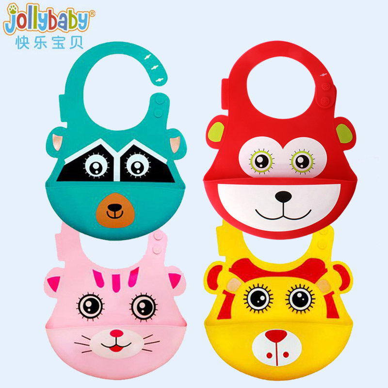 3D Food-Grade Silicone Baby Bib with Food Catcher Pocket (Ultra-Lightweight 70g Waterproof Animal Eating Bib in Lion, Cat, Civet Cat & Monkey)