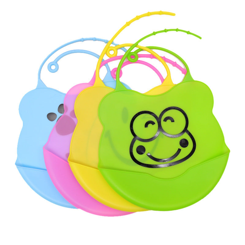 3D Food-Grade Silicone Baby Bib with Food Catcher Pocket (Soft Waterproof & Leak-Proof Washable Eating Bib for Toddlers in Pink Kitten, Green Frog & Cute Animal Prints)