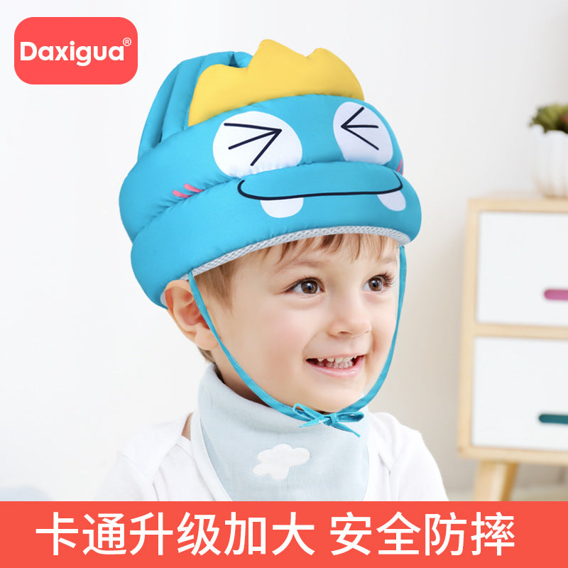Adjustable Baby Anti-Fall Head Protection Safety Helmet for Toddler Walking (Breathable Pearl Cotton Anti-Collision Cushion Cap in Lollipop Rabbit, Lake Blue Dragon & Monster Prints)