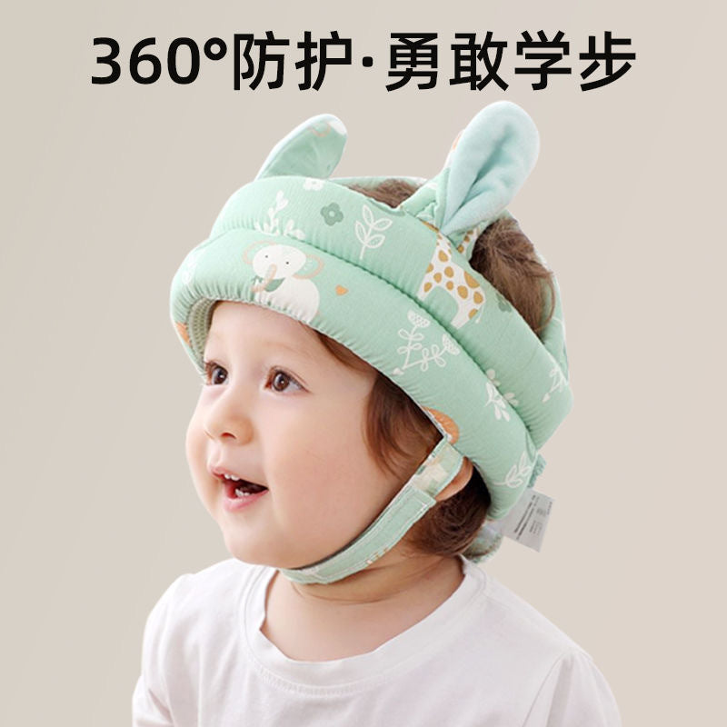 360° Adjustable Baby Head Protection Safety Helmet for Toddler Walking (Breathable Tencel Anti-Collision Cap with Easy-Adjust Velcro in Green Elephant, Pink Animal & Forest Prints)