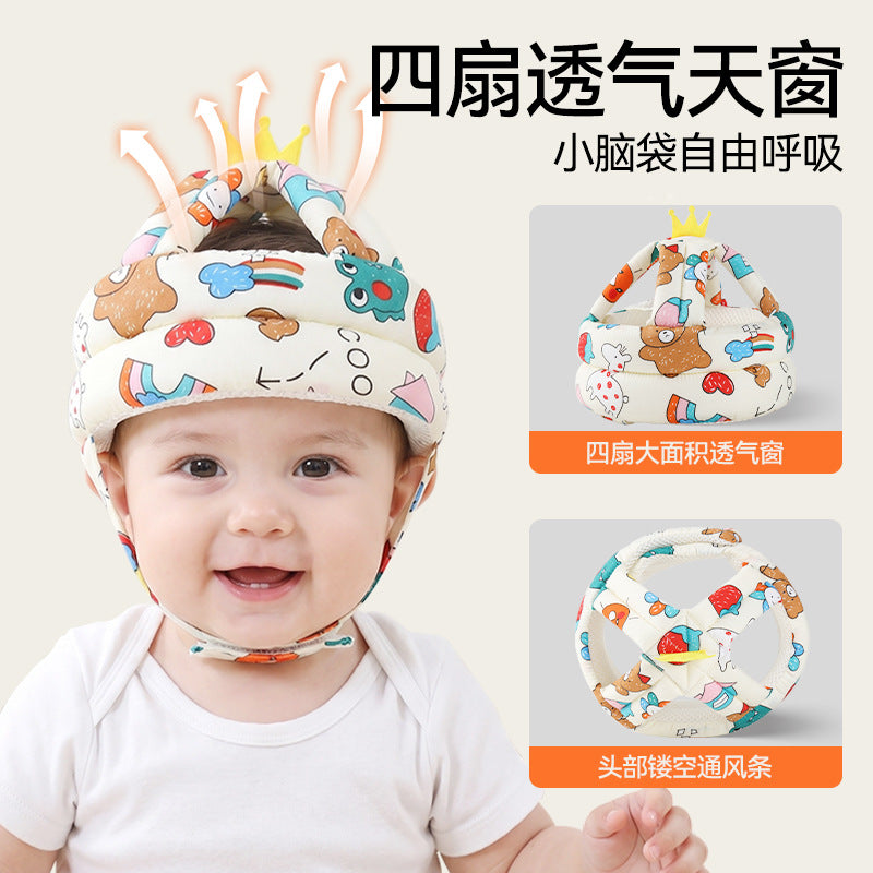 360° Crown Baby Head Protection Safety Helmet for Toddler Walking (Breathable Tencel & Long-Staple Cotton Anti-Collision Cap in Good Time, Blue Dinosaur & Pink Cake)