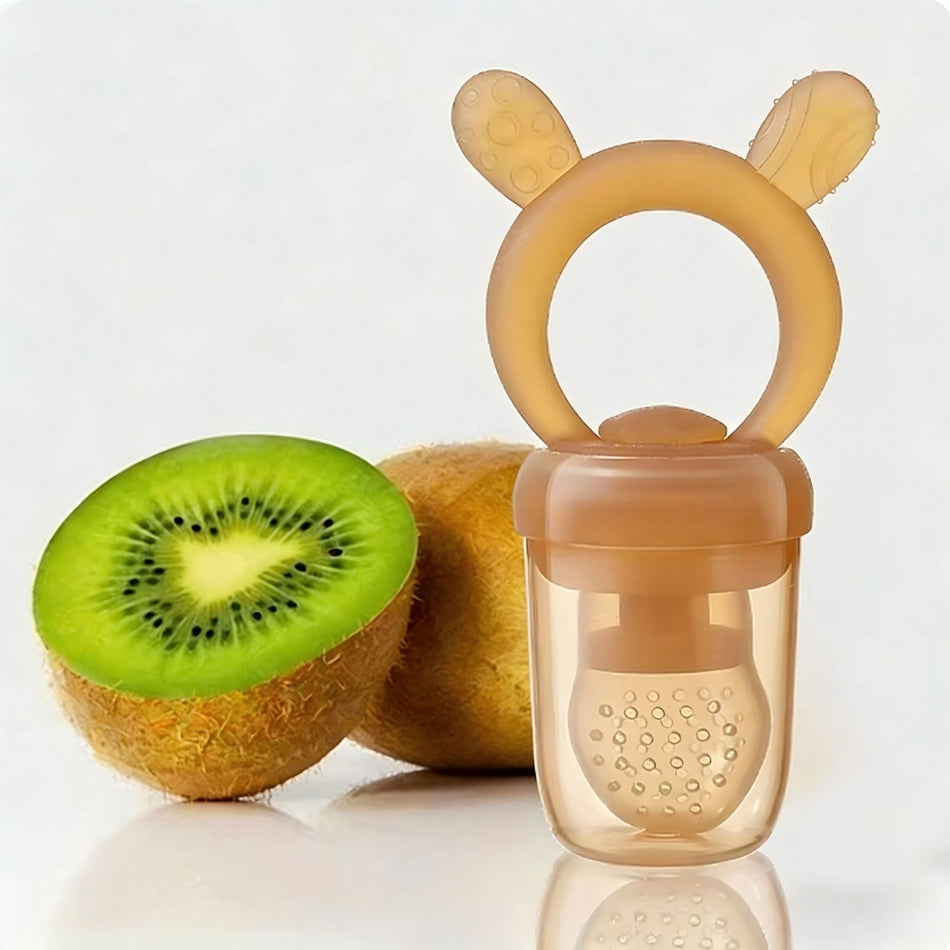 Pushable Food Grade Silicone Baby Fruit & Vegetable Feeder Pacifier with Storage Box & Anti-Drop Chain Set (Teething Toy & Fresh Food Feeder Nibbler for Infants 3-6 Months)