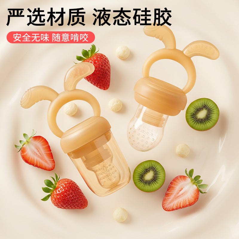 Rabbit Food Grade Full Silicone Baby Fruit & Vegetable Feeder Pacifier with Storage Box & Anti-Drop Chain Set (Chewable Fresh Food Feeder Nibbler & Teether for Infants 3-6 Months)