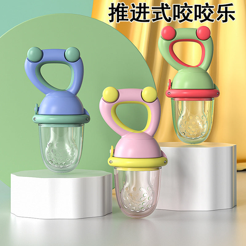 Push-Forward Food Grade Silicone Baby Fruit & Vegetable Feeder Pacifier (Mess-Free Fresh Food Nibbler & Teething Toy for Infants 6+ Months in Green, Pink & Blue)
