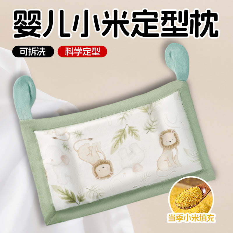 Tommy Mouse Rectangular Baby Head Shaping Millet Pillow for Newborns & Infants 0-3 Years (Anti-Flat Head Positioner Pillow with Xiaomi & Polyester Filling, 25x40cm)