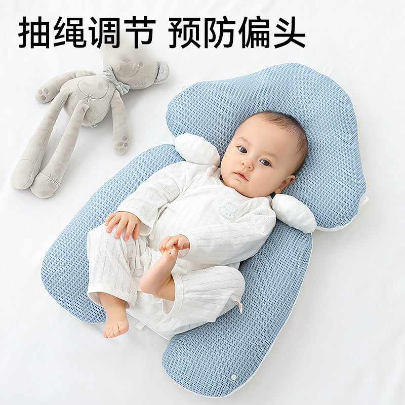 Noying Drawstring Cloud Baby Head Shaping & Soothing Pillow Set for Newborns & Infants 0-3 Years (Anti-Flat Head Corrective Cushion with Comfort Pillar in Cloud Designs)