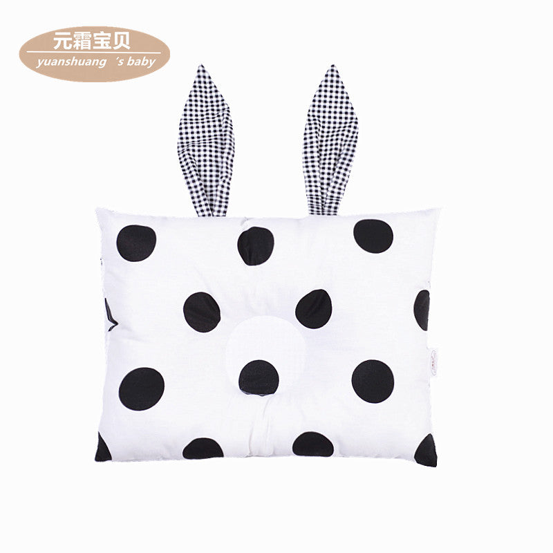 Yuan Cream Baby Pure Cotton Rabbit Head Shaping Pillow for Newborns & Infants 0-3 Years (Fluorescent-Free Modern Rectangular Pillow with DuPont Fiber Filling & Animal Prints)