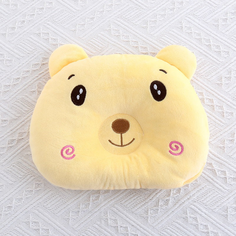Velvet Bear Baby Head Shaping Pillow for Newborns 0-1 Year (Anti-Flat Head Round Cartoon Cushion with Polyester Fiber Core in Blue & Yellow, 21x24cm)