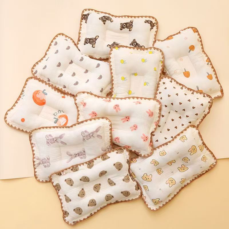 Pure Cotton Baby Head Shaping & Soothing Pillow for Newborns (Anti-Flat Head Corrective Breathable Pillow with Polyester Core, 25x40cm)