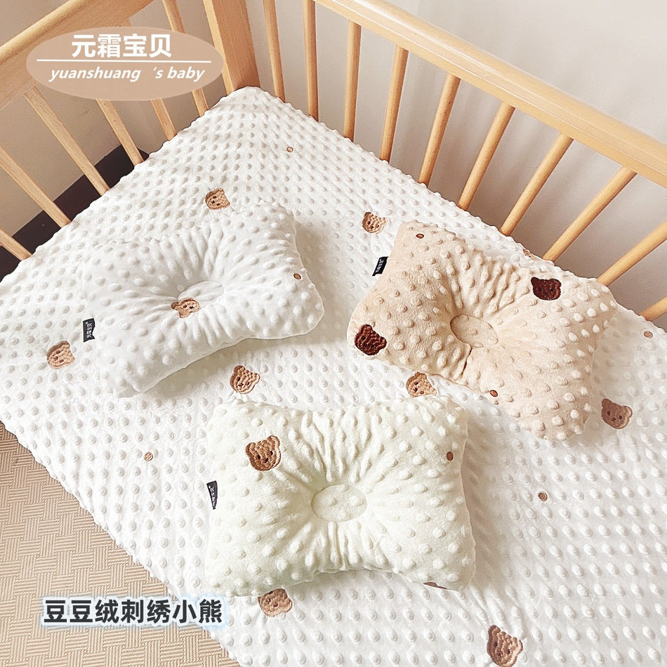 Baby Class A Dudu Bean Velvet Bone-Shaped Head Shaping Pillow for Newborns 0-1 Year (Anti-Flat Head Breathable Soothing Cushion with Pearl Cotton Core, 28x20cm)