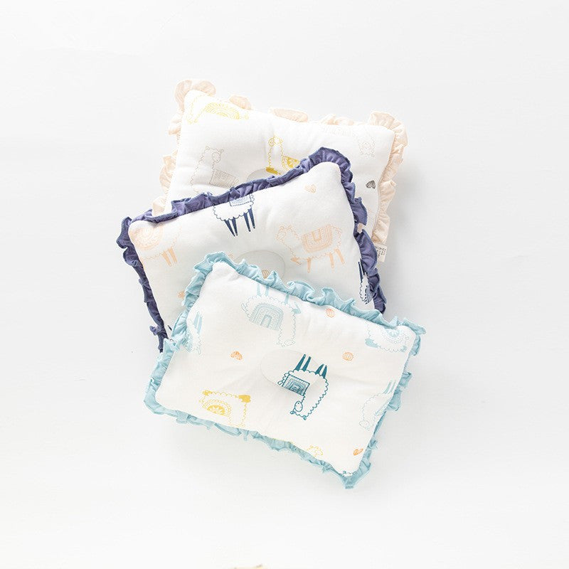 Pure Cotton Newborn Safety Groove Head Shaping Pillow for Infants 0-1 Year (Anti-Flat Head Thin Side-Sleeping Pillow in Cute Animal Prints, Item HY21613)