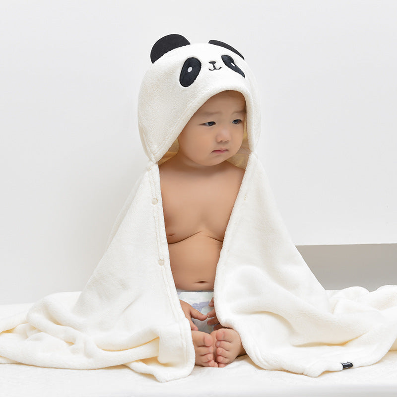 Coral Fleece Hooded Children's Bath Towel Cape for Toddlers & Kids (Soft Absorbent Baby Bathrobe Towel with Animal Hood in Shark, Duck, Panda & Rabbit, 80x150cm)