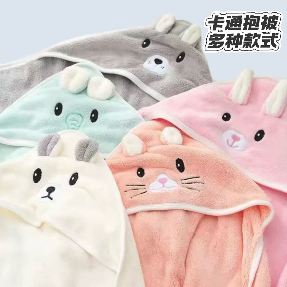 3D Cartoon Animal Coral Fleece Baby Hooded Bath Towel Cape for Newborns & Toddlers (Soft Absorbent 32-Strand Jacquard Towel Wrap, 80x80cm)