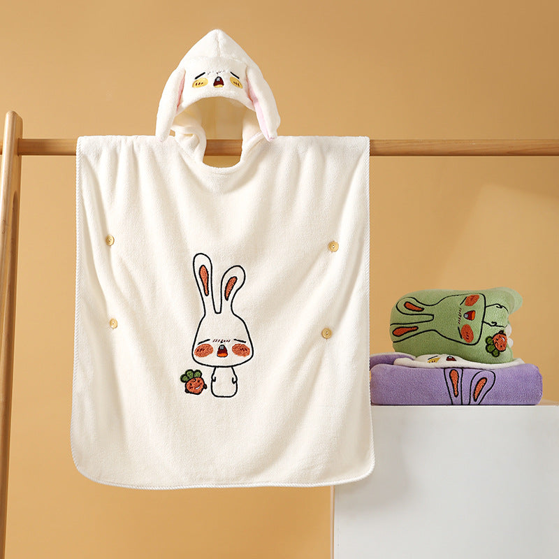 Coral Fleece Hooded Children's Bath Towel Cape for Newborns & Toddlers (Non-Shedding Absorbent Baby Bathrobe Towel in Good Rabbit Print, 140x70cm & 160x80cm)