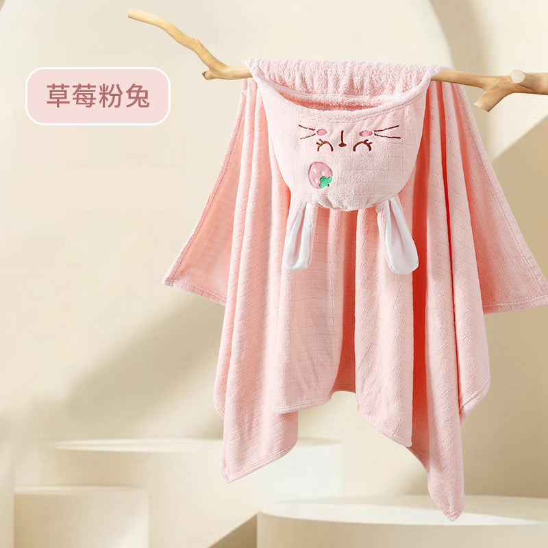 Yunyue Coral Fleece Hooded Baby Bath Towel Poncho for Newborns & Toddlers (Soft Absorbent 32-Strand Hemmed Bathrobe Cape in Cute Animals, 70x140cm)