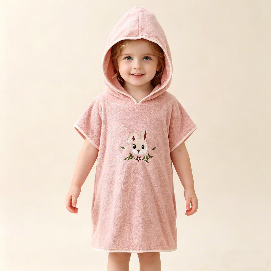 Short-Sleeved Hooded Coral Fleece Children's Bath Towel Cape for Baby Boys & Girls (Absorbent Quick-Drying Embroidered Cartoon Bathrobe, 60x120cm)