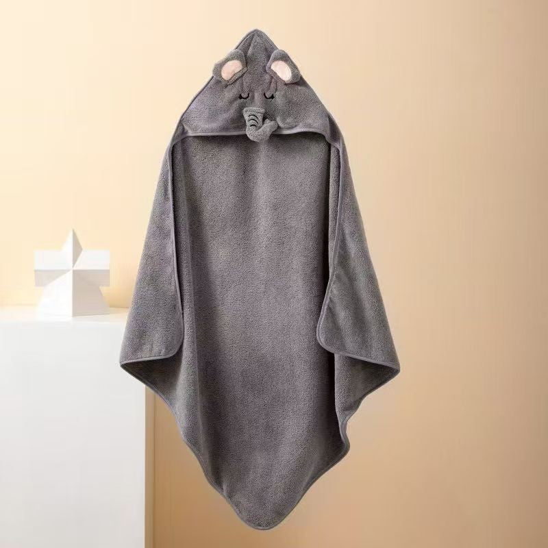 Shurou Coral Fleece Hooded Children's Bath Towel Cape for Babies & Kids (Quick-Drying Soft Absorbent 32-Strand Cartoon Animal Bathrobe Towel Wrap, 150x80cm)