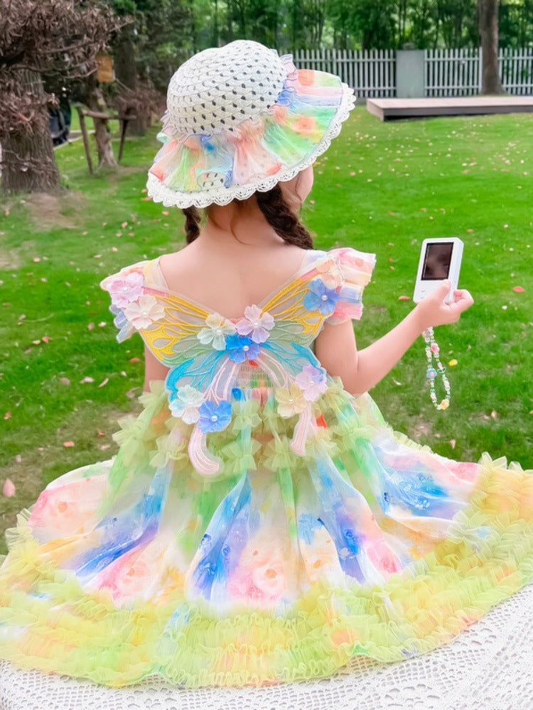Girls Butterfly Wing Princess Dress Chiffon Performance Dress