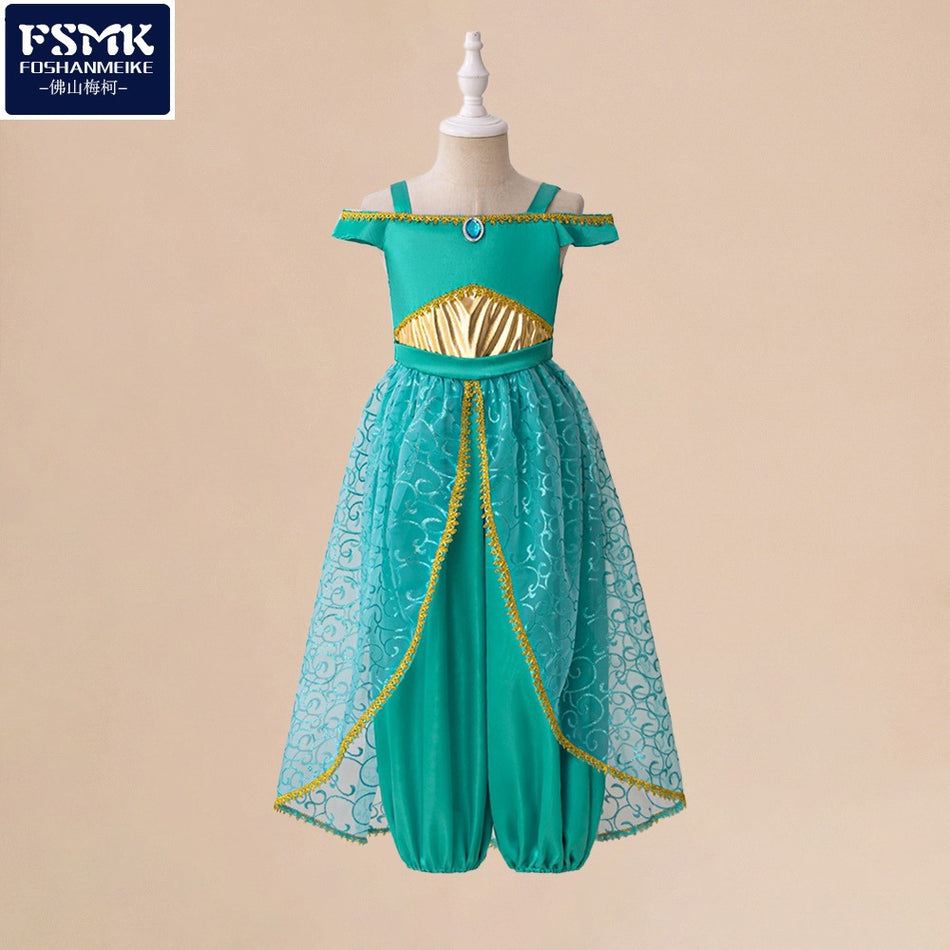 Girls Princess Jasmine Dress Two-Piece Cotton Blend Costume Set