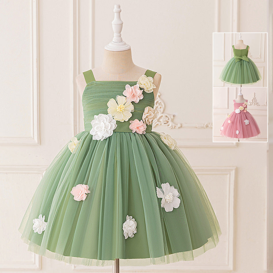 Girls Floral Mesh Tutu Princess Dress Flower Girl Gown