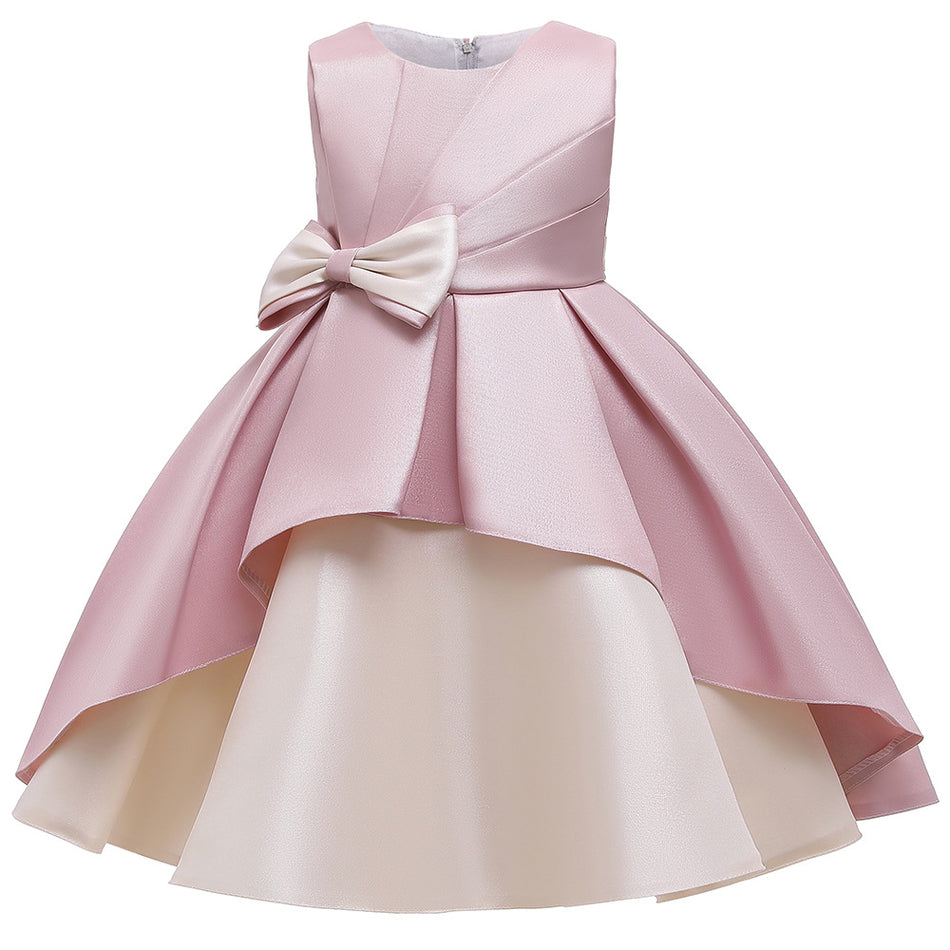 Girls Color Block Mesh Puffy Princess Performance Dress