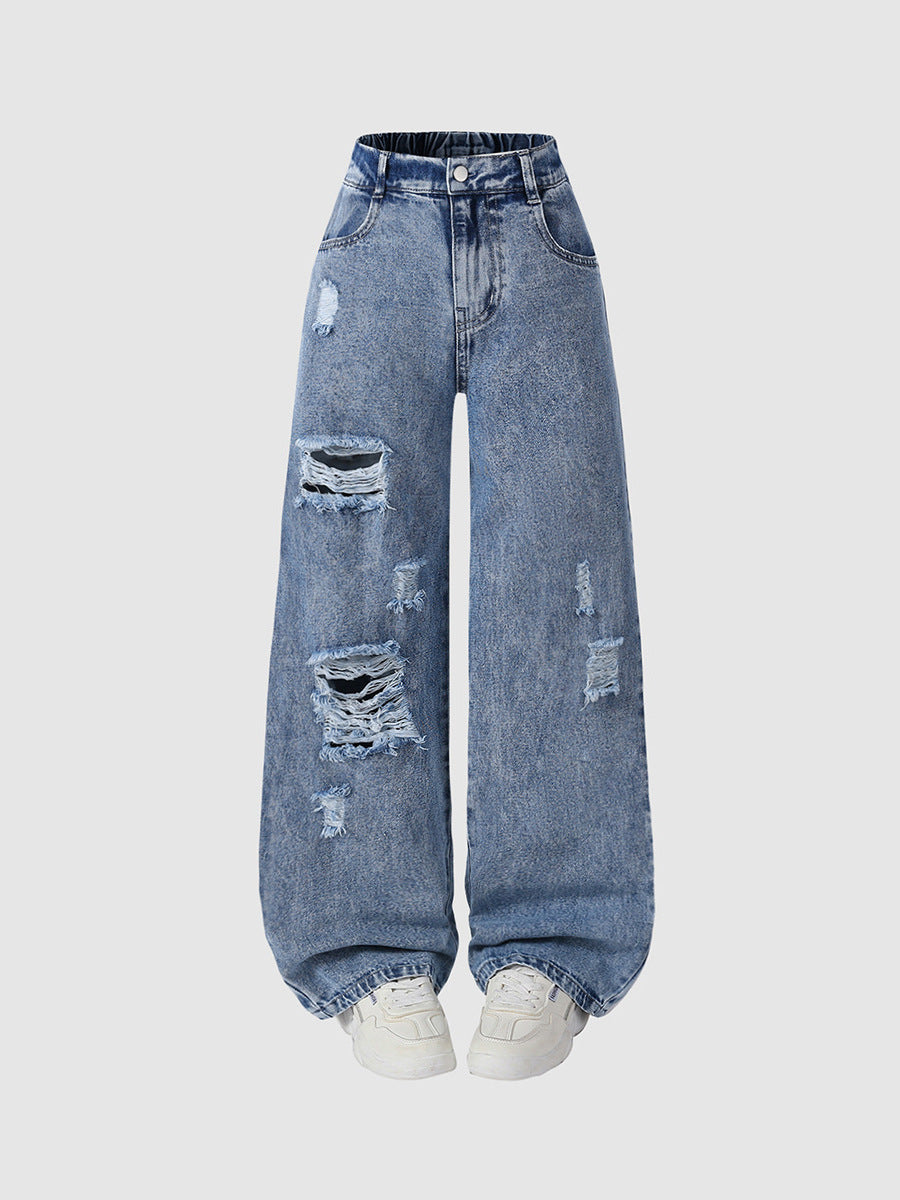 Girls Loose Tassel Fringe Denim Casual Jeans Pants