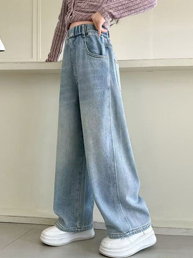 Girls Cotton Wide Leg Casual Denim Pants Jeans
